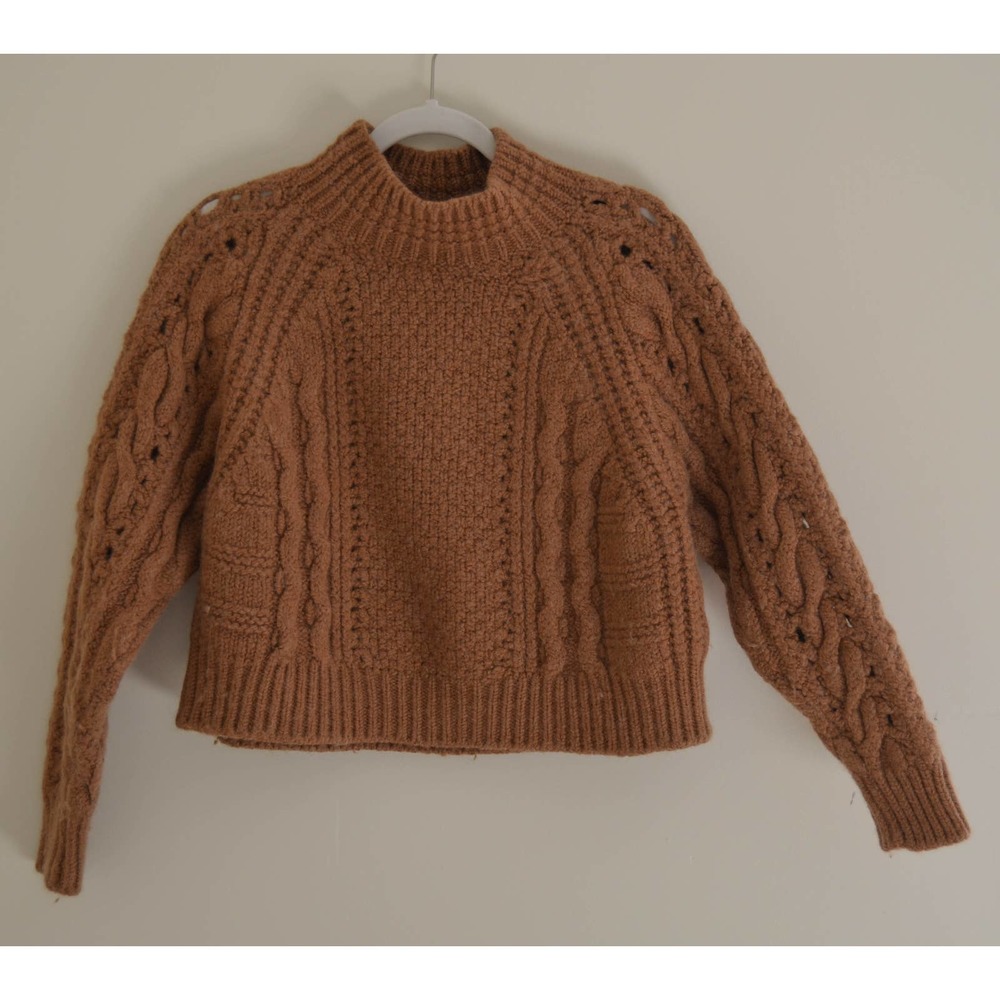 Bash Cable Knit Cropped Brown Pullover Sweater In… - image 3